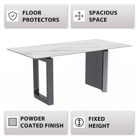 Rectangular Dining Table with Stone/Glass Tabletop and Stainless-Steel Base - Astra Series