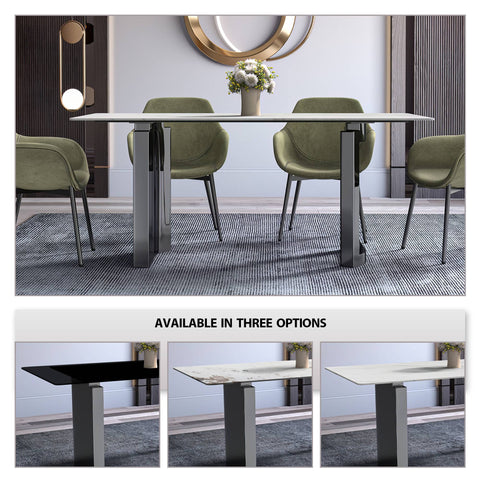 Rectangular Dining Table with Stone/Glass Tabletop and Stainless-Steel Base - Astra Series