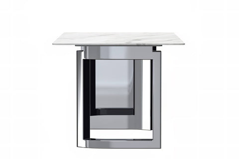 Rectangular Dining Table with Stone/Glass Tabletop and Stainless-Steel Base - Astra Series