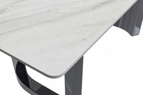 Rectangular Dining Table with Stone/Glass Tabletop and Stainless-Steel Base - Astra Series