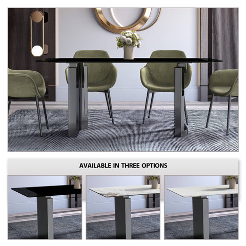 Rectangular Dining Table with Stone/Glass Tabletop and Stainless-Steel Base - Astra Series