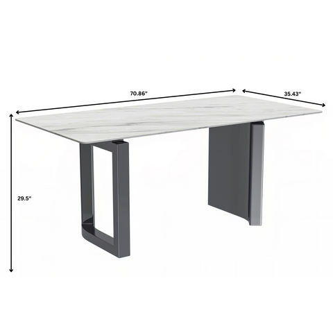 Astra Rectangular Dining Table with Stone/Glass Tabletop and Stainless-Steel Base