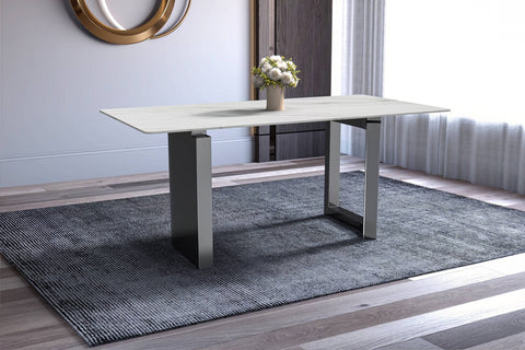 Rectangular Dining Table with Stone/Glass Tabletop and Stainless-Steel Base - Astra Series