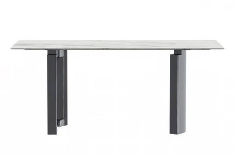 Rectangular Dining Table with Stone/Glass Tabletop and Stainless-Steel Base - Astra Series