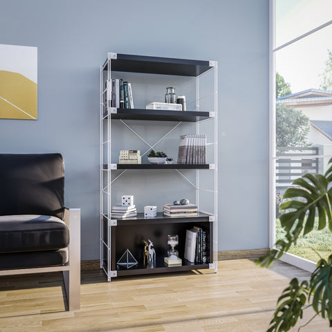 Brentwood Etagere Bookcase with White Powder Coated Steel Frame and Melamine Board Shelves