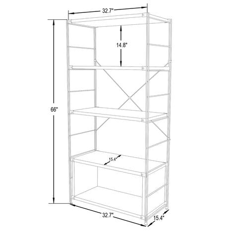 Brentwood Etagere Bookcase with White Powder Coated Steel Frame and Melamine Board Shelves