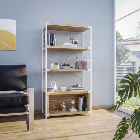 Brentwood Etagere Bookcase with White Powder Coated Steel Frame and Melamine Board Shelves