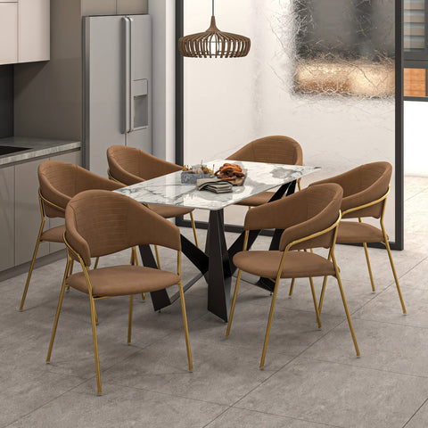 Bella Modern Dining Chair Upholstered in Leather With Stainless Steel Base Set of 4