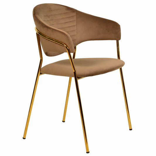 Bella Dining Chair Upholsted in Leather or Velvet in Gold Stainless Steel