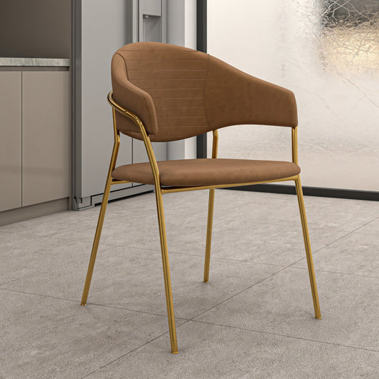 Bella Dining Chair Upholsted in Leather or Velvet in Gold Stainless Steel