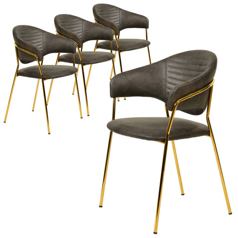 Bella Modern Dining Chair Upholstered in Leather With Stainless Steel Base Set of 4