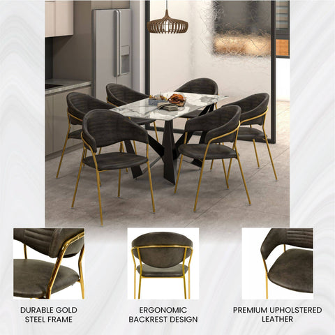 Bella Modern Dining Chair Upholstered in Leather With Stainless Steel Base Set of 4