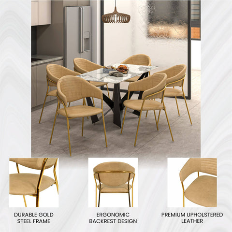 Bella Modern Dining Chair Upholstered in Leather With Stainless Steel Base Set of 4