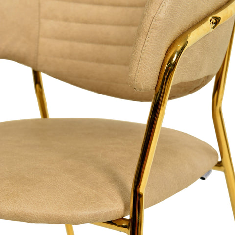 Bella Dining Chair Upholsted in Leather or Velvet in Gold Stainless Steel