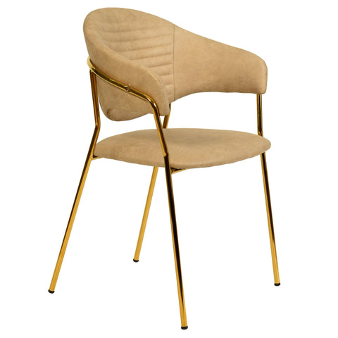 Bella Dining Chair Upholsted in Leather or Velvet in Gold Stainless Steel