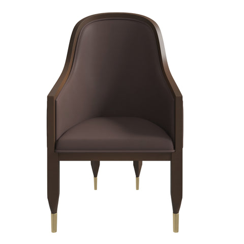 Belle Leather Dining Chair with Arms and Gold Metal Caps with Rubberwood Frame and Legs