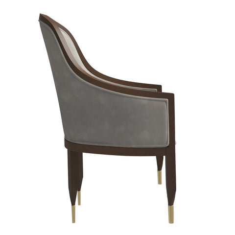 Belle Leather Dining Chair with Arms and Gold Metal Caps with Rubberwood Frame and Legs