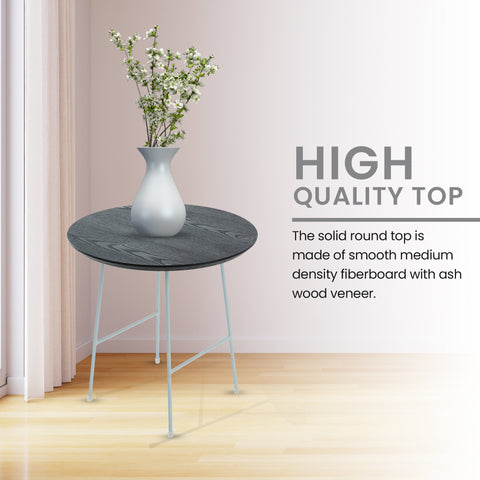 Rossmore Round Side Table with MDF Wood Tabletop in White Steel