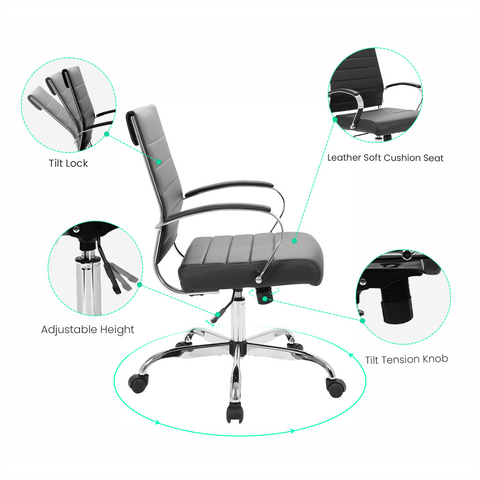 Benmar Mid-Back Leather Office Conference Chair Adjustable Height, Swivel, and Tilt