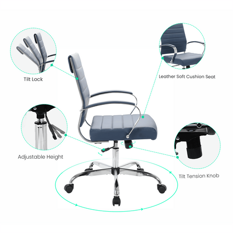 Benmar Mid-Back Leather Office Conference Chair Adjustable Height, Swivel, and Tilt