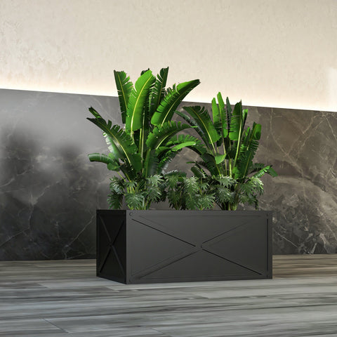 Bonsai Modern Fiberglass and Clay Planter - Rectangular Weather-Resistant Planter Box with Drainage Holes