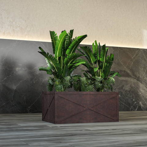 Bonsai Modern Fiberglass and Clay Planter - Rectangular Weather-Resistant Planter Box with Drainage Holes