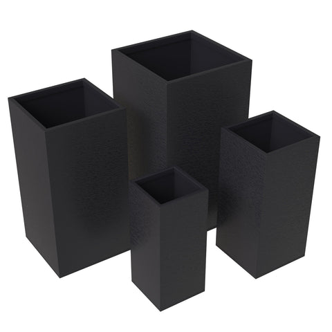 Basalt 4-Piece Fiberstone and MGO Clay Planter Set, Mid-Century Modern Tall Square Planter Pot for Indoor and Outdoor