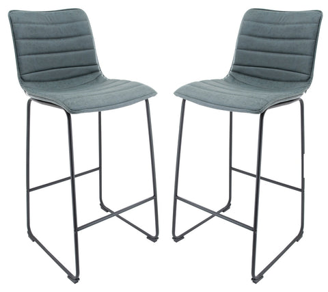 Brooklyn 29.9" Modern Leather Bar Stool With Black Iron Base & Footrest Set of 2