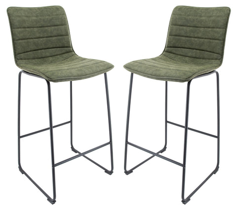 Brooklyn 29.9" Modern Leather Bar Stool With Black Iron Base & Footrest Set of 2