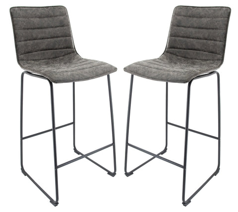 Brooklyn 29.9" Modern Leather Bar Stool With Black Iron Base & Footrest Set of 2