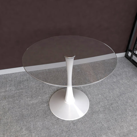 Round Dining Table with Glass Top and Iron Pedestal Base - Bristol Collection