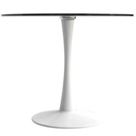 Round Dining Table with Glass Top and Iron Pedestal Base - Bristol Collection