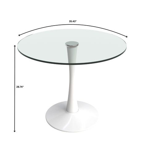 Round Dining Table with Glass Top and Iron Pedestal Base - Bristol Collection