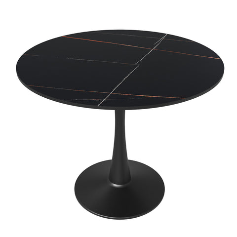 Bristol 31" Round Dining Table with Sintered Stone Tabletop in Black Steel