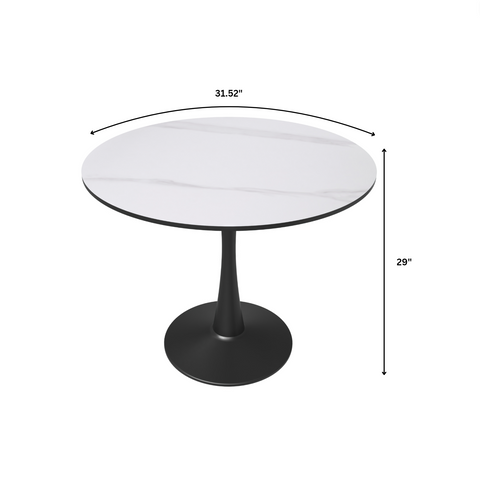 Bristol 31" Round Dining Table with Sintered Stone Tabletop in Black Steel