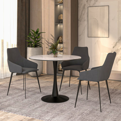 Bristol 31" Round Dining Table with Sintered Stone Tabletop in Black Steel