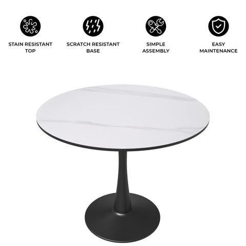 Bristol 31" Round Dining Table with Sintered Stone Tabletop in Black Steel