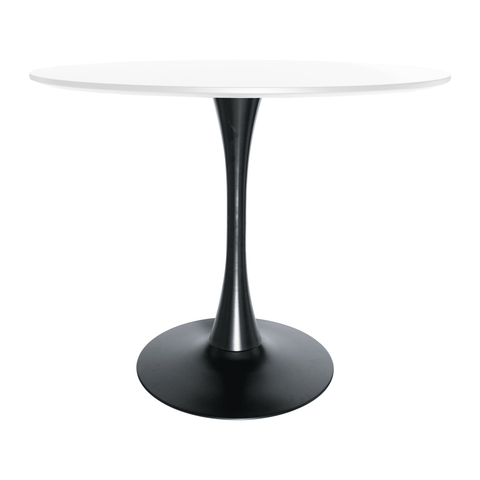 Bristol Modern Round Dining Table with Wood Top and Iron Pedestal Base