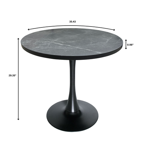 Bristol Round Dining Table with MDF/Sintered Stone/Glass Tabletop in Black Steel Base