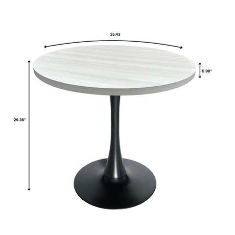 Bristol Modern Round Dining Table with 36" MDF Tabletop and Black Iron Pedestal Base