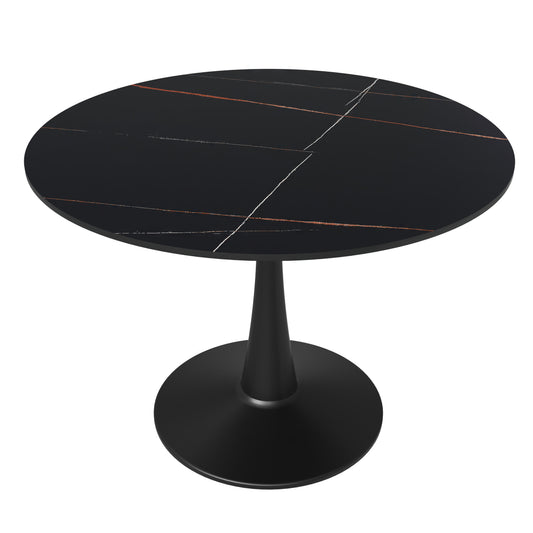 Bristol 40" Round Dining Table with Sintered Stone Tabletop in Black Steel