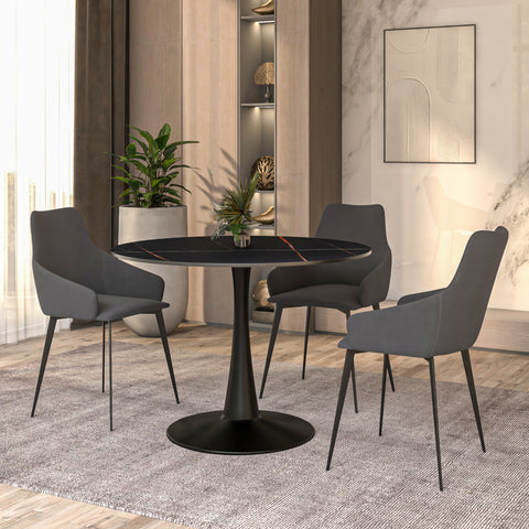 Bristol 40" Round Dining Table with Sintered Stone Tabletop in Black Steel