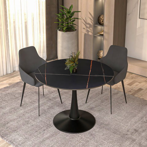 Bristol Round Dining Table with MDF/Sintered Stone/Glass Tabletop in Black Steel Base