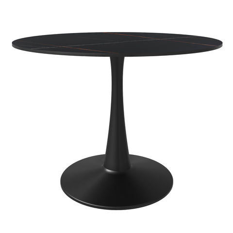 Bristol Round Dining Table with MDF/Sintered Stone/Glass Tabletop in Black Steel Base