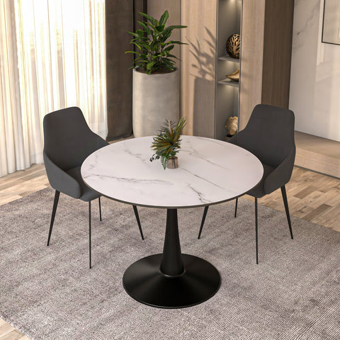 Bristol Round Dining Table with MDF/Sintered Stone/Glass Tabletop in Black Steel Base