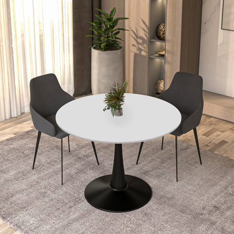 Bristol Round Dining Table with MDF/Sintered Stone/Glass Tabletop in Black Steel Base