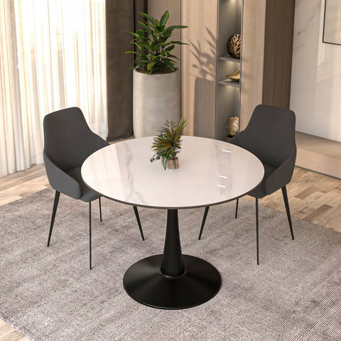 Bristol Round Dining Table with MDF/Sintered Stone/Glass Tabletop in Black Steel Base