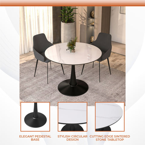 Bristol 40" Round Dining Table with Sintered Stone Tabletop in Black Steel