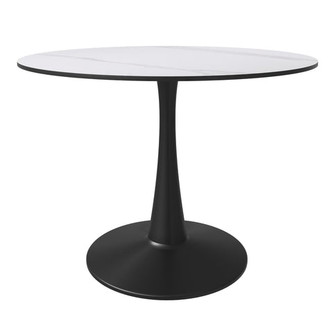 Bristol Round Dining Table with MDF/Sintered Stone/Glass Tabletop in Black Steel Base