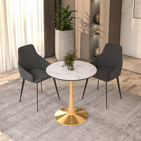 Bristol 24" Round Dining Table with MDF Wood Tabletop in Gold Steel